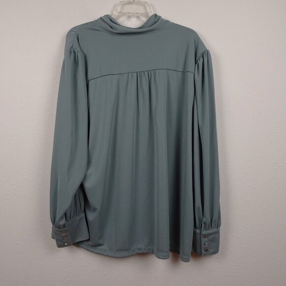 Ralph Lauren Tie Neck Top Blouse Women's Plus Size 3X Green Jersey Knit - Picture 5 of 9